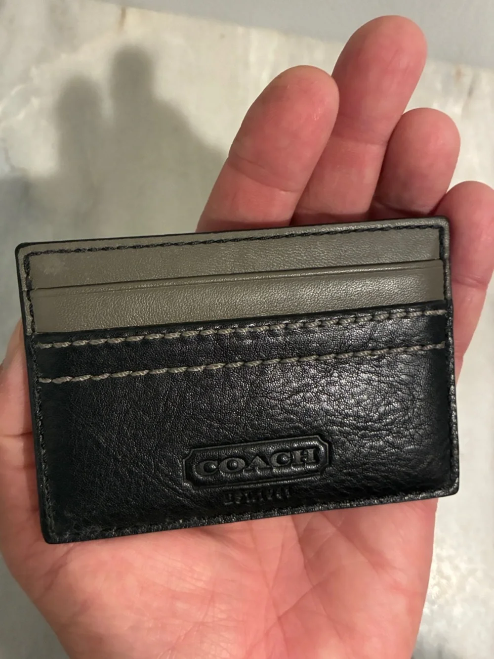 Coach Two-Tone Leather Card Case - Black & Taupe
